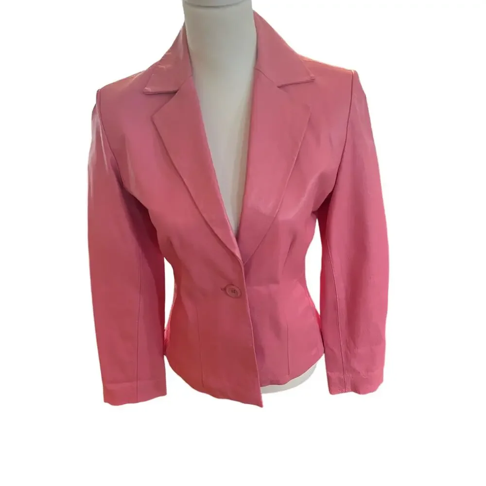 Copied - COLEBROOK 100% LEATHER PINK womens BIKER JACKET size small - Picture 2 of 7